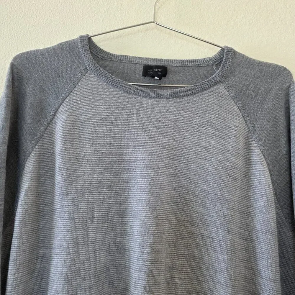 J Crew Gray Merino Wool Sweater Unisex Large L Long Sleeve Lightweight Crewneck